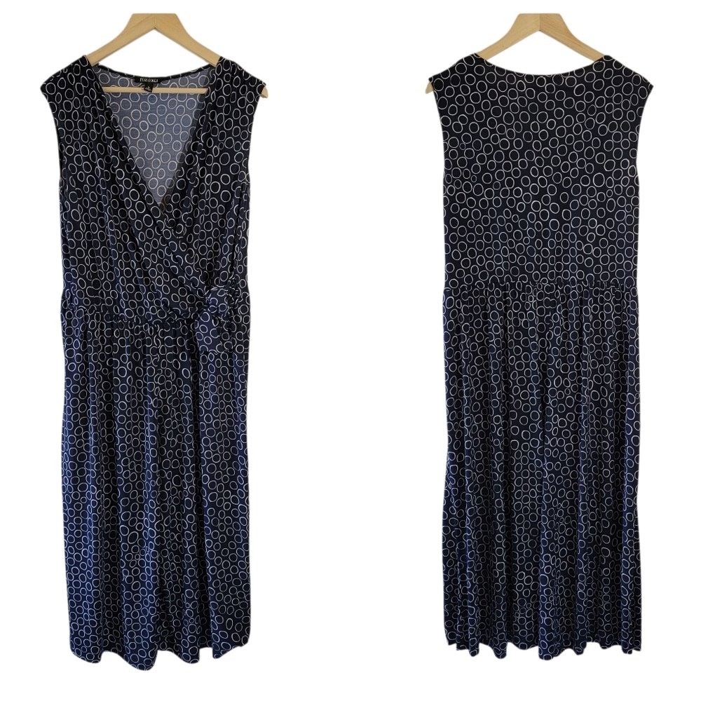 Roz & Ali Blue White Polkadot Jumpsuit Sz 16 Midi Length Bow Accent Minimalist - Picture 2 of 10